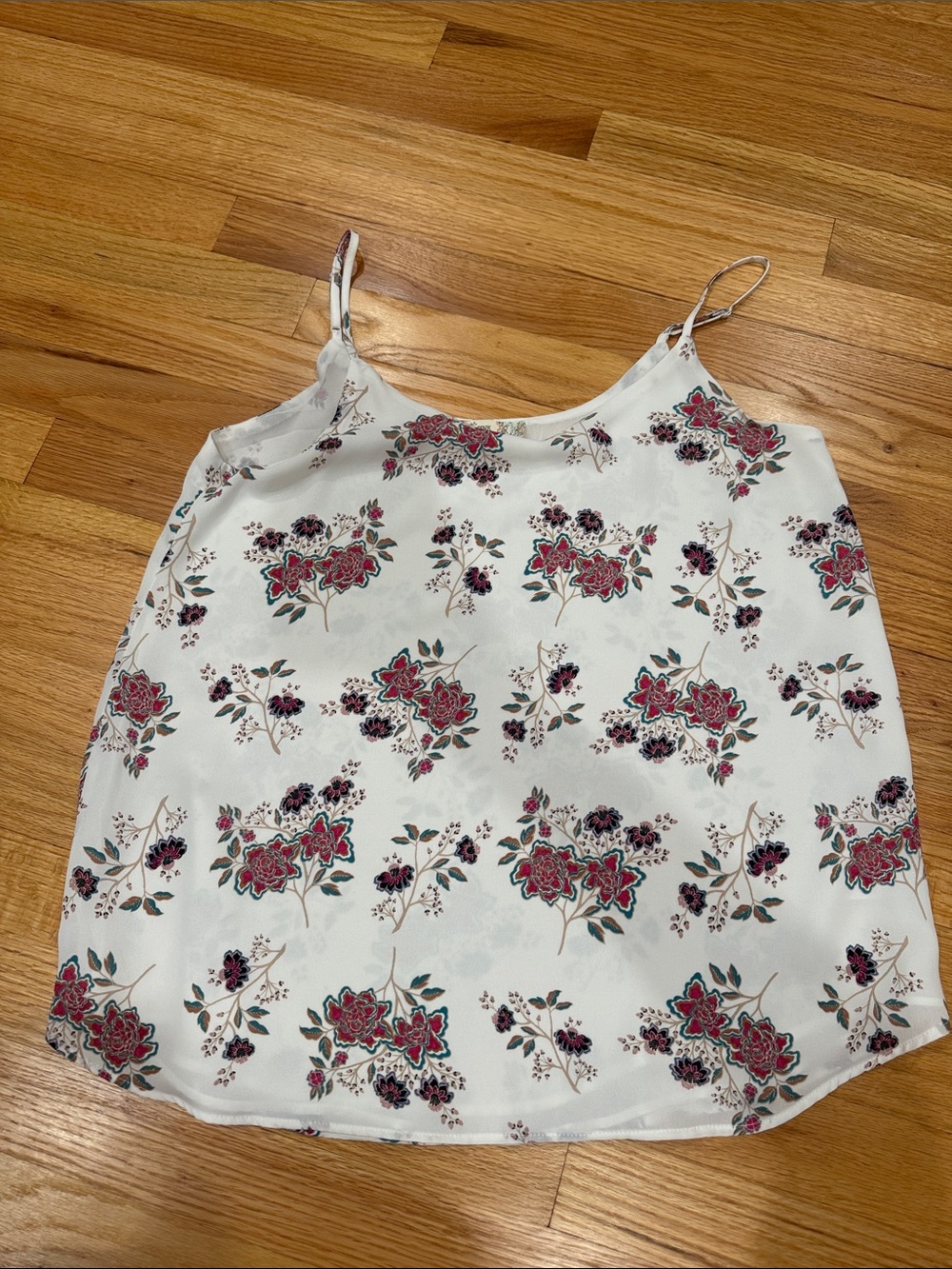 Pink Republic White Floral Spaghetti-Strap Cami with Pink & Green Accents